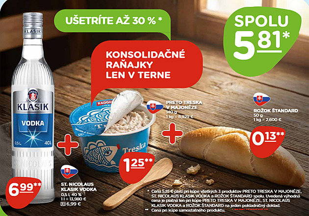 Vodka s treskou jako snídaně šampionů. Řetězec narazil s humornou nabídkou